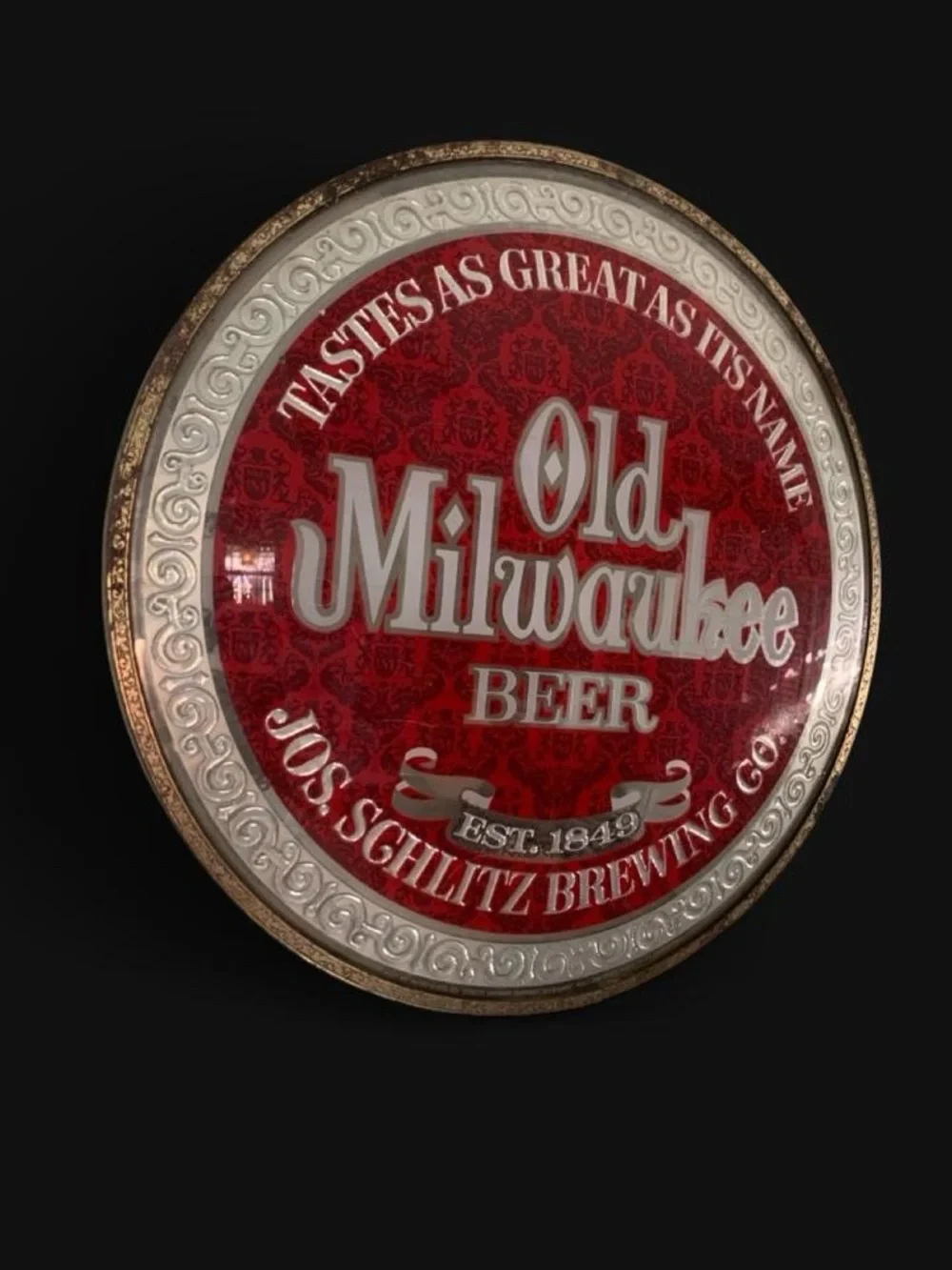 Vintage 1973 Old Milwaukee Beer Bubble Glass Sign Reverse Paint Jos Schlitz